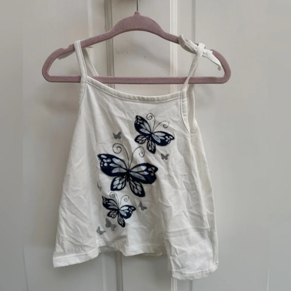 NWOT The Children's Place 2T Girls White & Blue Butterfly Camisole Blouse